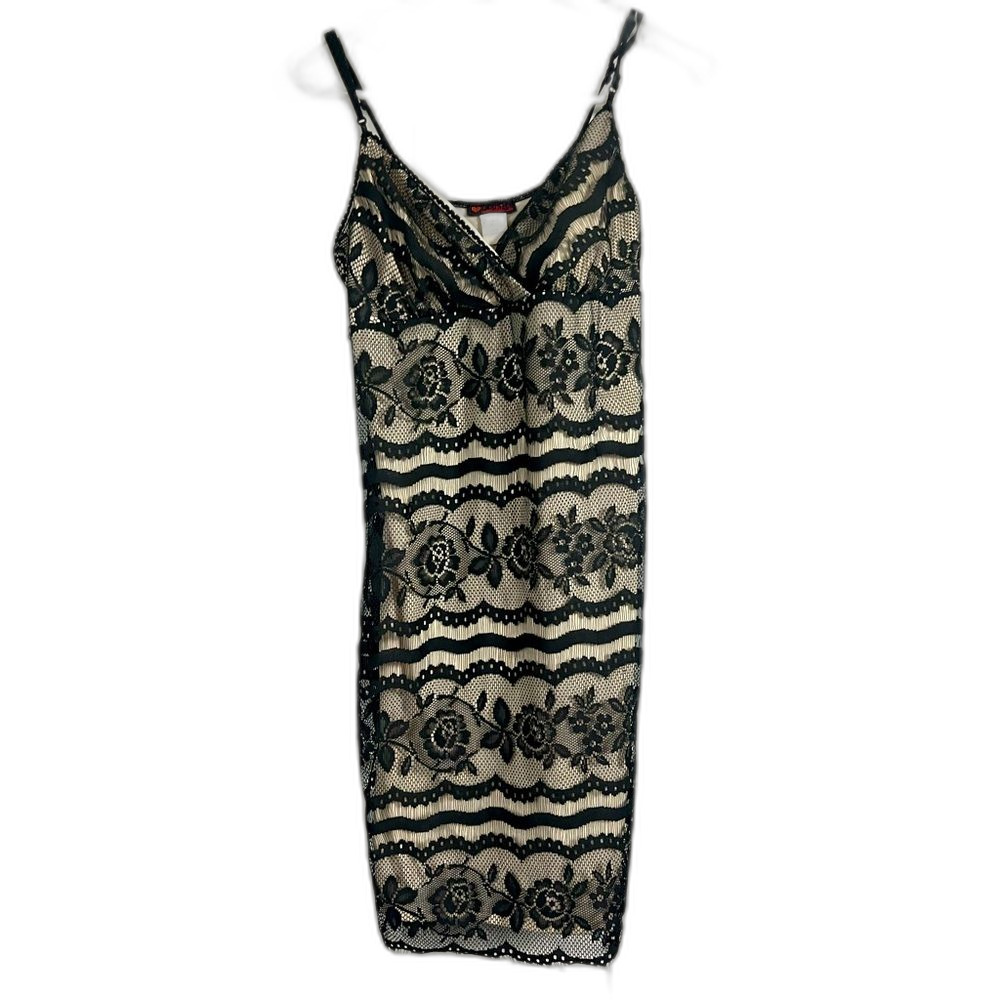 Vintage First Kiss Floral Black Lace Bodycon Dress Size Large Made in the USA